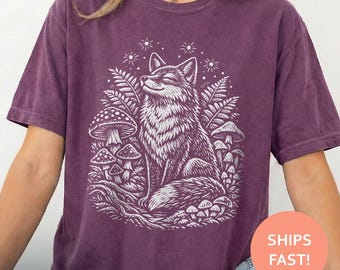 Fox Mushroom Forest Shirt, Fox Mushroom TShirt, Woodland Fox Tee, Cottagecore Animal T-Shirt, Nature Magic Top