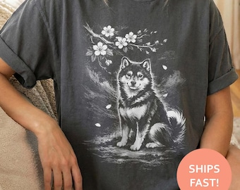 Shiba Inu Sakura Shirt, Shiba Inu TShirt, Japanese Dog Tee, Cherry Blossom T-Shirt, Sumi Ink Style Top