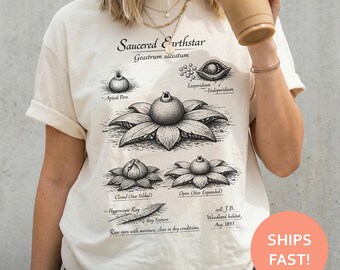 Earthstar Mushroom Shirt, Fungi Art TShirt, Mushroom Illustration Tee, Mycology T-Shirt, Geastrum Top, Botanical Engraving, Nature Study