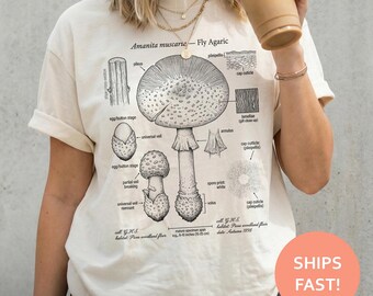 Amanita Muscaria Shirt, Mushroom Anatomy TShirt, Fungi Illustration Tee, Mycology T-Shirt, Fly Agaric Top, Botanical Plate Vintage Science