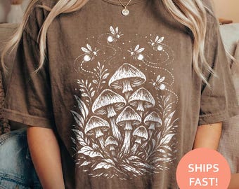 Mushroom Firefly Shirt, Forest Mushrooms TShirt, Night Glow Tee, Cottagecore T-Shirt, Nature Magic Top