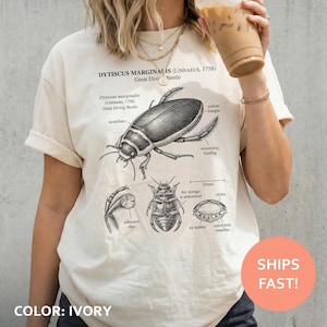 Dytiscus Marginalis Anatomy Shirt, Diving Beetle TShirt, Aquatic Insect Tee, Scientific Illustration T-Shirt, Nature Study Top