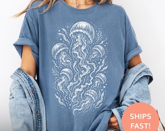 Jellyfish Bloom Shirt, Ocean Mystic TShirt, Sea Creature Tee, Marine Drift T-Shirt, Etched Aquarium Top