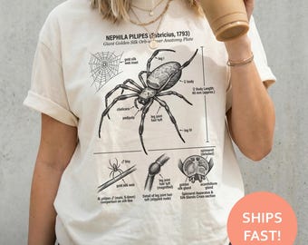 Nephila Pilipes Spider Anatomy Shirt, Golden Orb Weaver TShirt, Arachnid Diagram Tee, Entomology Chart T-Shirt, Science Illustration Top