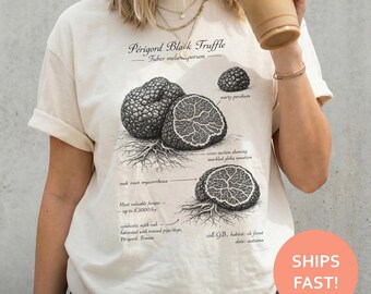 Camiseta botánica de trufa negra, camiseta de anatomía de la trufa, camiseta con ilustración de hongos, camiseta gourmet, camiseta de micología