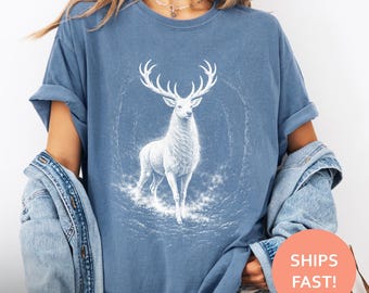 Majestic Stag Forest Spirit Shirt, Deer Forest TShirt, Woodland Deer Tee, Gothic Deer T-Shirt, Nature Spirit Top