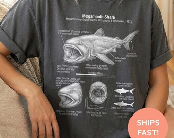 Megamouth Shark Shirt, Deep Sea Anatomy TShirt, Ocean Specimen Tee, Marine Biology T-Shirt, Etched Science Top