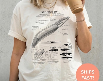 Camiseta con anatomía de anguila eléctrica, camiseta con diagrama de anguila eléctrica, camiseta de ciencia sobre peces, camiseta de biología marina, camiseta para estudios oceánicos