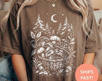 Mushroom Basket Shirt, Foraging TShirt, Woodland Harvest Tee, Cottagecore T-Shirt, Nature Food Top