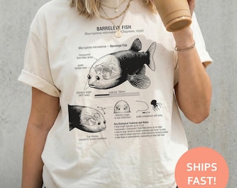 Camiseta de anatomía del pez barril, camiseta de pez barril, camiseta de biología de aguas profundas, camiseta de ciencias oceánicas, camiseta de estudio marino