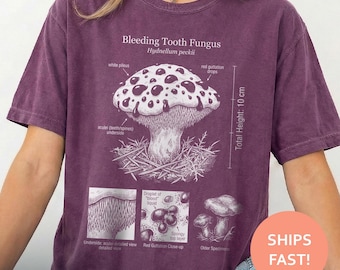 Bleeding Tooth Shirt, Mushroom Art TShirt, Fungi Illustration Tee, Mycology T-Shirt, Gothic Mushroom Top, Hydnellum Peckii, Dark Nature