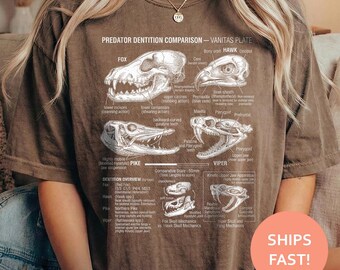 Predator Dentition Shirt, Skull Anatomy TShirt, Animal Skull Tee, Zoology Study T-Shirt, Bone Structure Top