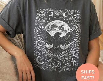 Camiseta Raven Moon Tarot, Camiseta Raven, Camiseta Tarot Bird, Camiseta Cuervo Místico, Camiseta Luna Oculta