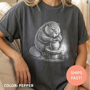 Beaver Ceramic Studio TShirt, Clay Throwing Animal, River Rodent Graphic, Woodland Potter Gift, Candle Craft Tee