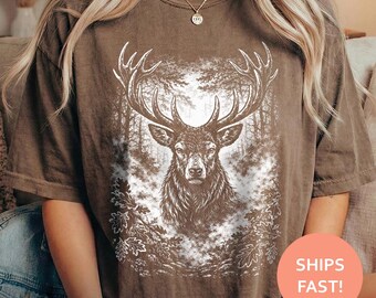 Stag Deer Forest Shirt, Majestic Deer TShirt, Woodland Animal Tee, Nature Graphic T-Shirt, Rustic Wildlife Top