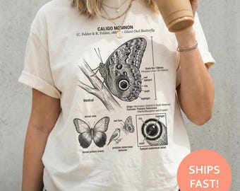 Giant Owl Butterfly Anatomy Shirt, Butterfly Diagram TShirt, Insect Illustration Tee, Entomology T-Shirt, Nature Study Top
