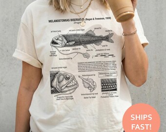 Camiseta de anatomía del pez dragón, camiseta de pez dragón, camiseta de peces de aguas profundas, camiseta de ciencias oceánicas, camiseta de biología marina
