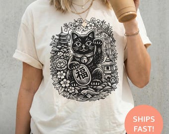 Camiseta Maneki Neko Gato de la Suerte, Camiseta Gato de la Suerte, Camiseta Gato Japonés, Camiseta Gato de la Fortuna, Camiseta Kawaii Japón