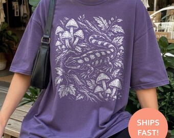 Salamander Mushroom Shirt, Amphibian TShirt, Forest Creature Tee, Woodland T-Shirt, Nature Study Top