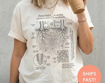 Camiseta de red de suelo forestal, camiseta de micorrizas, camiseta de red de raíces, camiseta de ecología, camiseta de ciencia