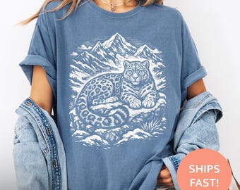 Snow Leopard Mountain Shirt, Snow Leopard TShirt, Big Cat Tee, Alpine Wildlife T-Shirt, Nature Explorer Top