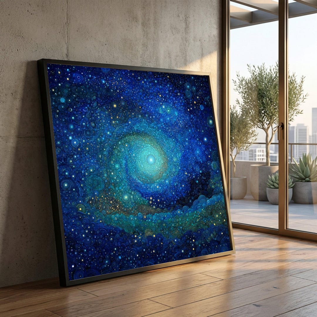 Abstract Starry Night Sky Canvas, Blue Galaxy Wall Art, Modern Space ...
