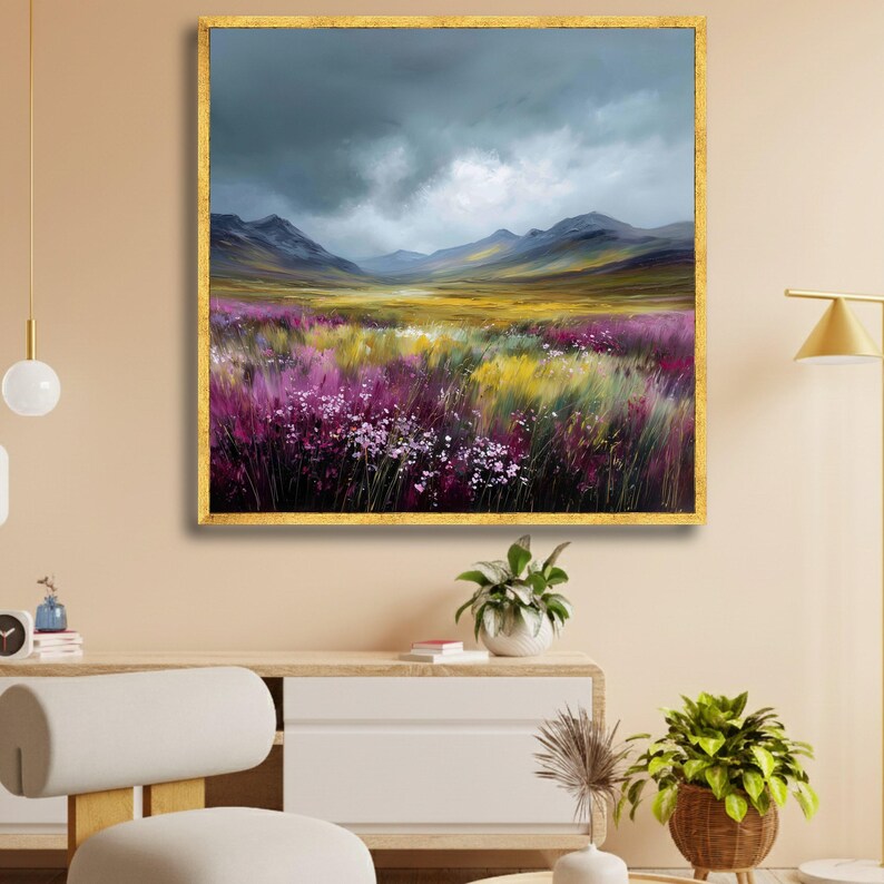 Vibrant Wildflower Meadow Canvas, Mountain Valley Landscape Wall Art ...