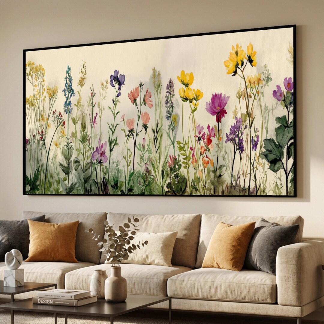 Wildflower Garden Watercolor Canvas, Botanical Wall Art, Floral Meadow ...