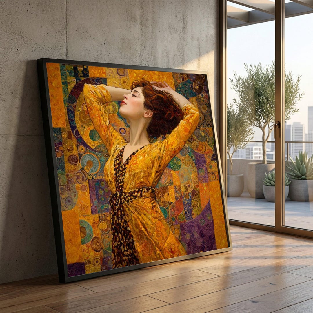 Gustav Klimt Woman in Yellow Dress Canvas, Abstract Portrait Wall Art ...