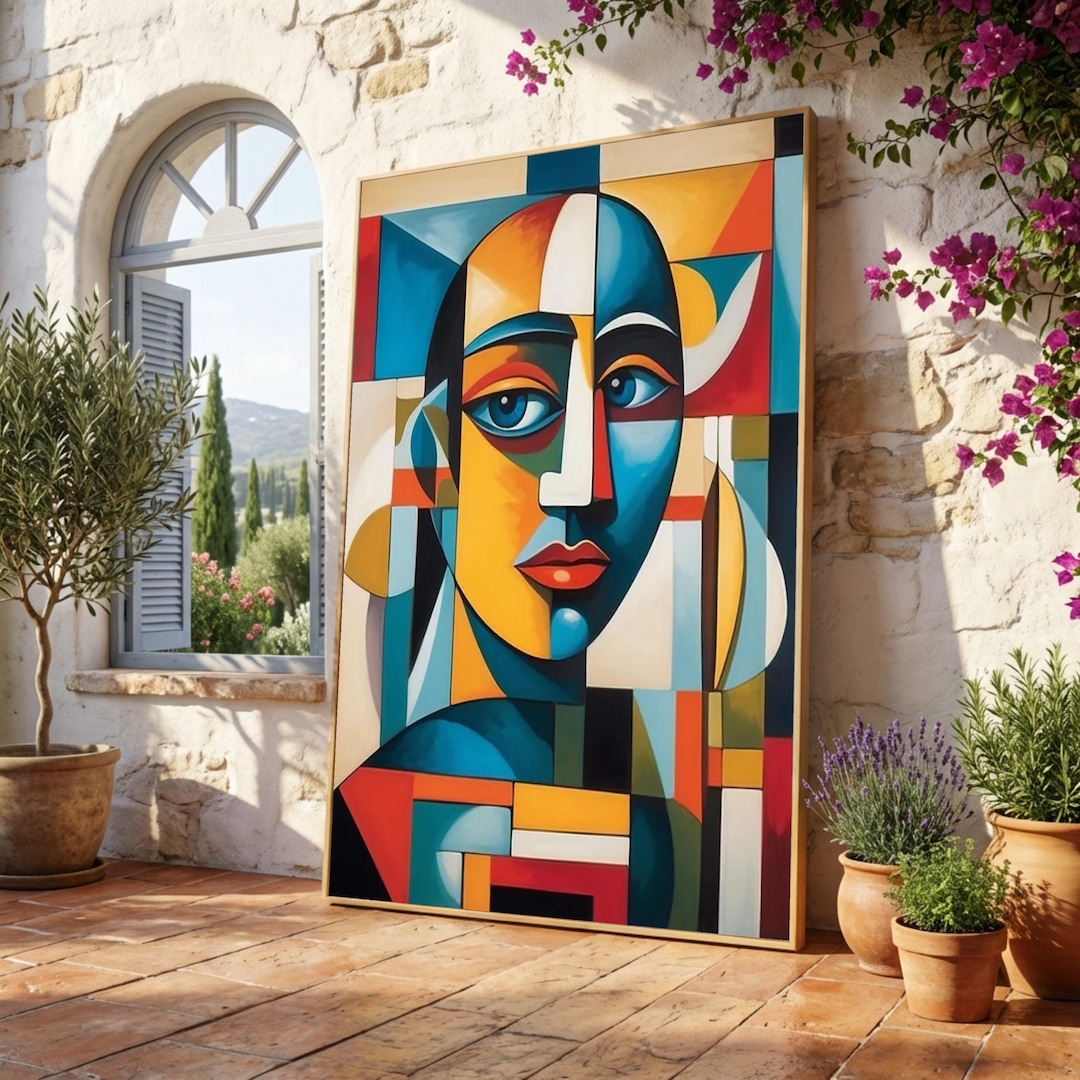 Abstract Cubist Face Canvas, Modern Geometric Portrait Wall Art ...