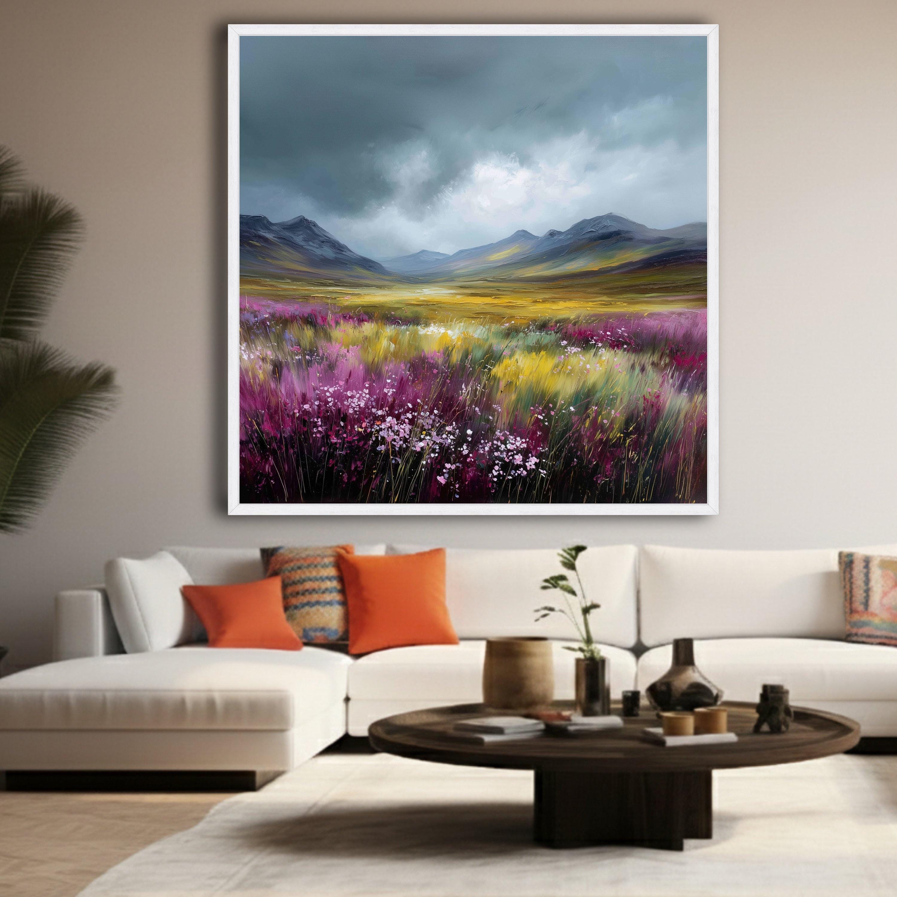 Vibrant Wildflower Meadow Canvas, Mountain Valley Landscape Wall Art ...