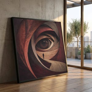 シュールな目の錯覚キャンバス、抽象的な螺旋模様の壁アート、錯視装飾、モダンシュールレアリスムキャンバス、ホームステートメントアート