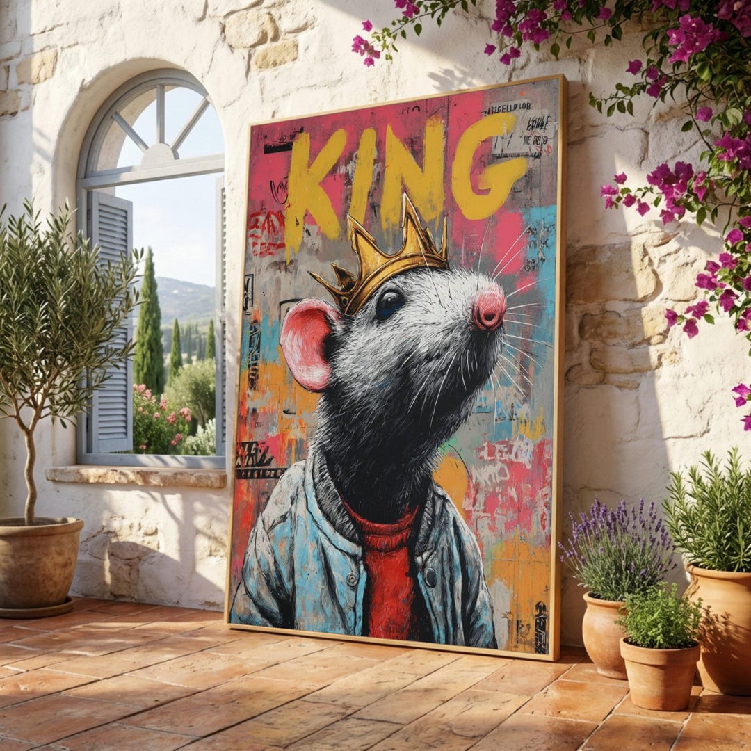 Urban Street Art Rat King Canvas, Graffiti Style Animal Portrait ...