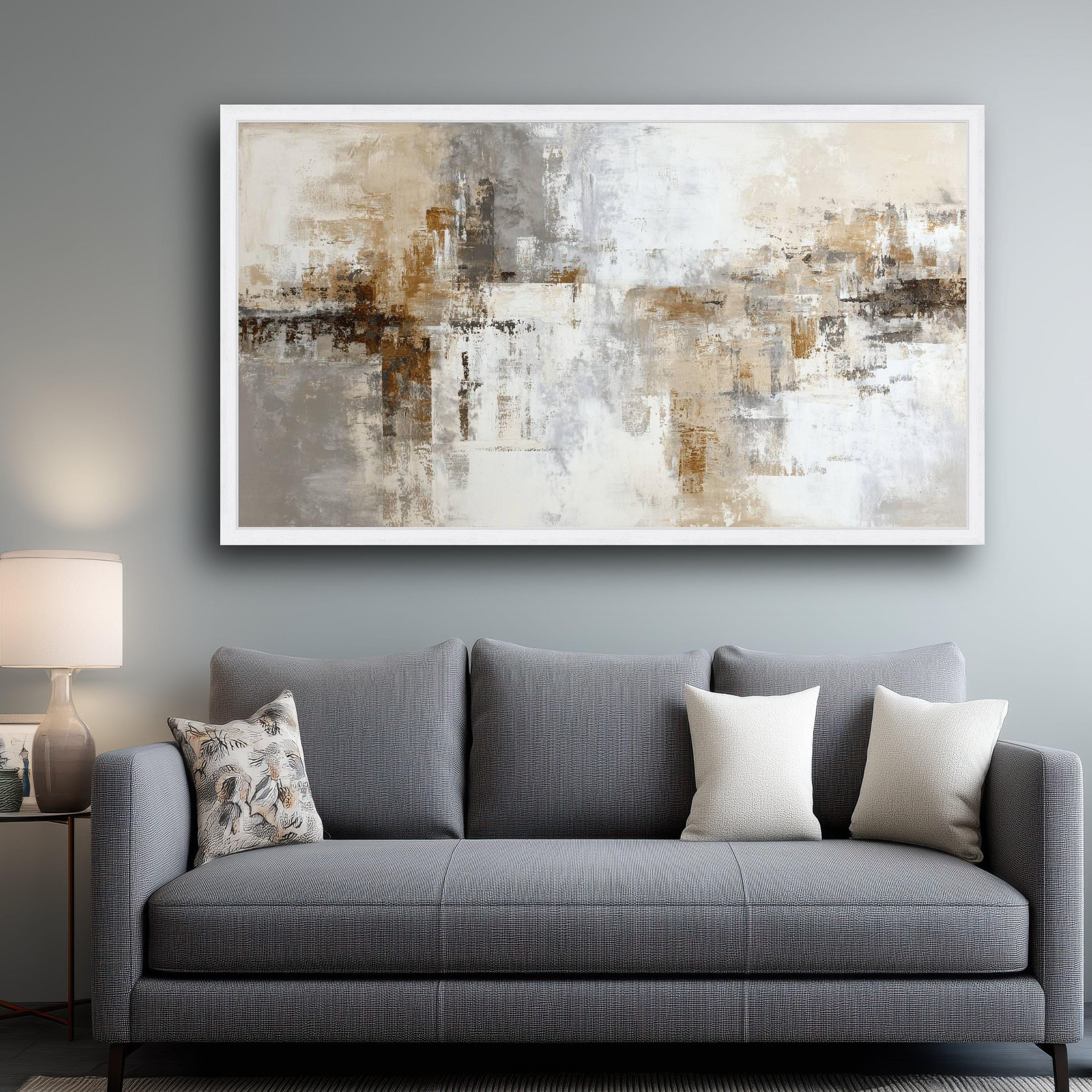 Neutral Tones Abstract Canvas Wall Art, Modern Beige and Gray Painting ...
