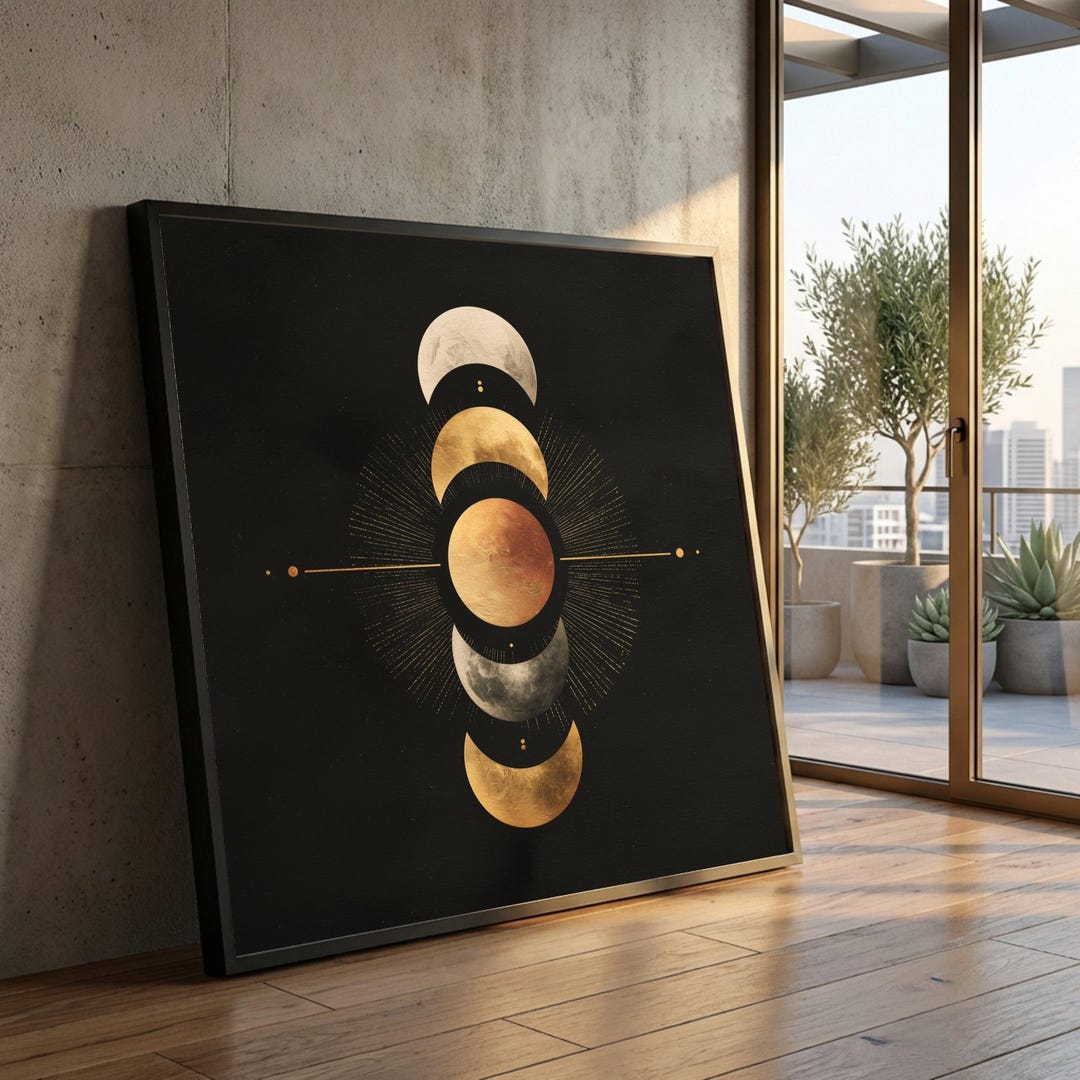 Golden Lunar Phases Canvas Wall Art, Celestial Moon Cycle Canvas ...