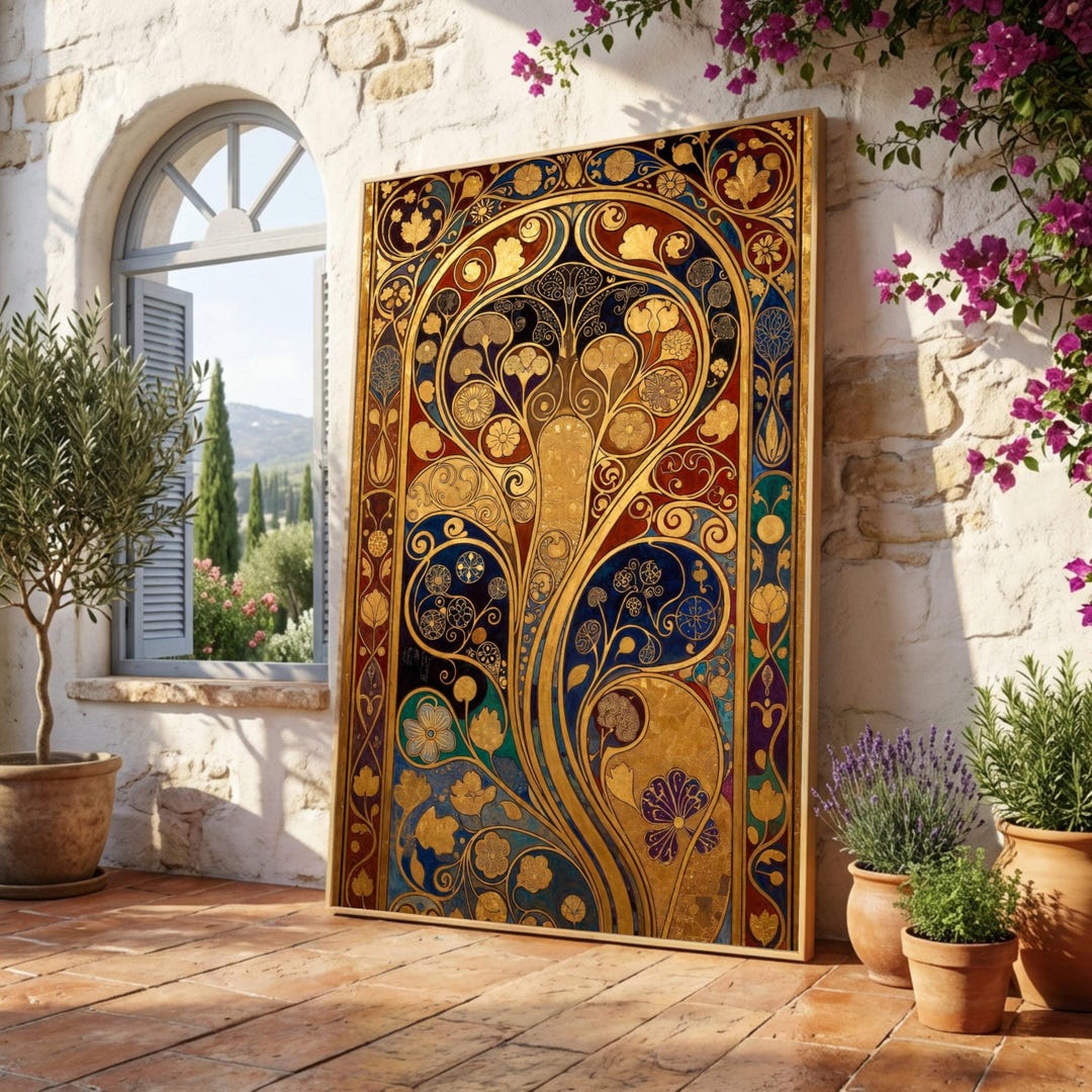 Gustav Klimt Tree of Life Canvas Wall Art, Gold Floral Art Nouveau ...