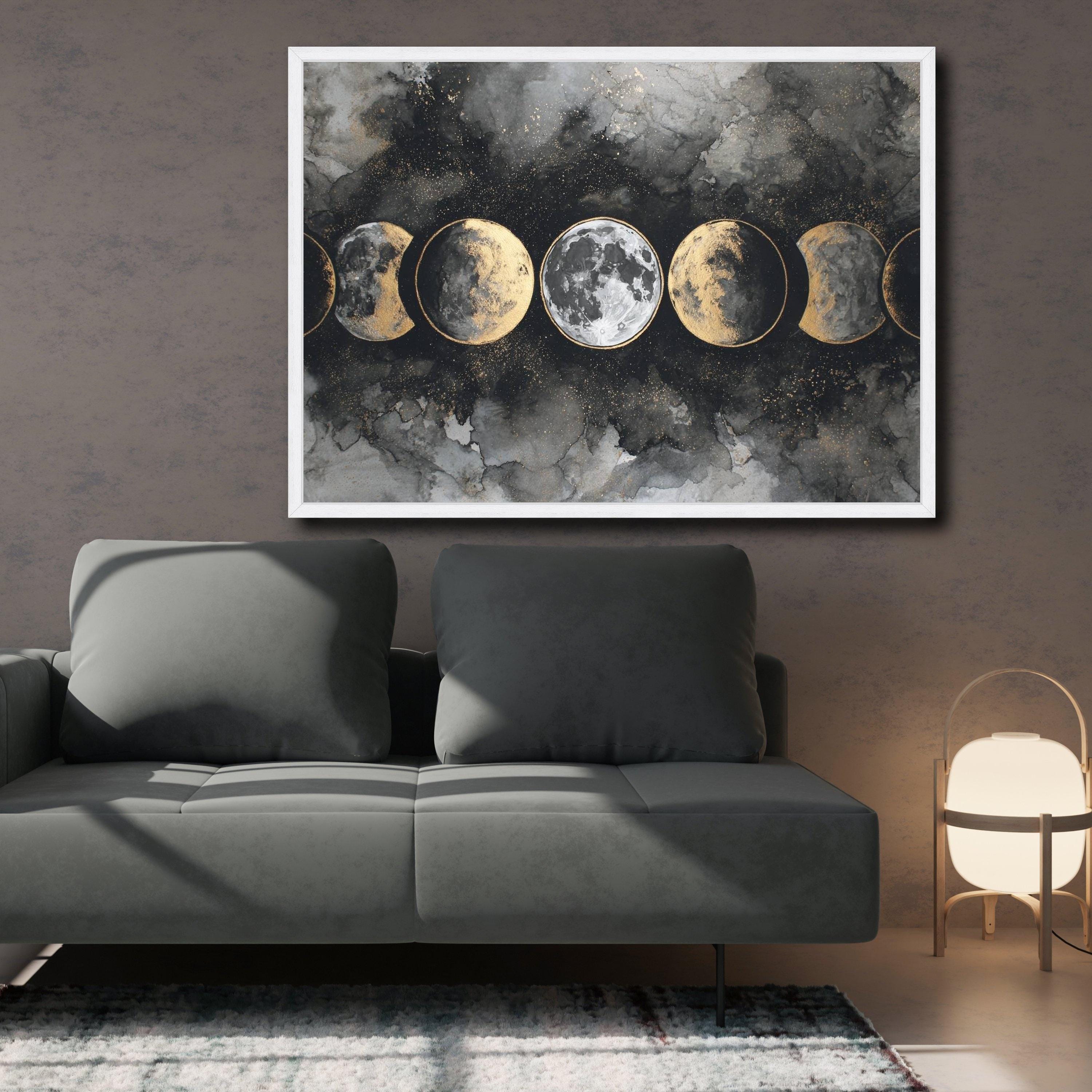Celestial Moon Phases Canvas Wall Art, Gold and Black Lunar Cycle ...