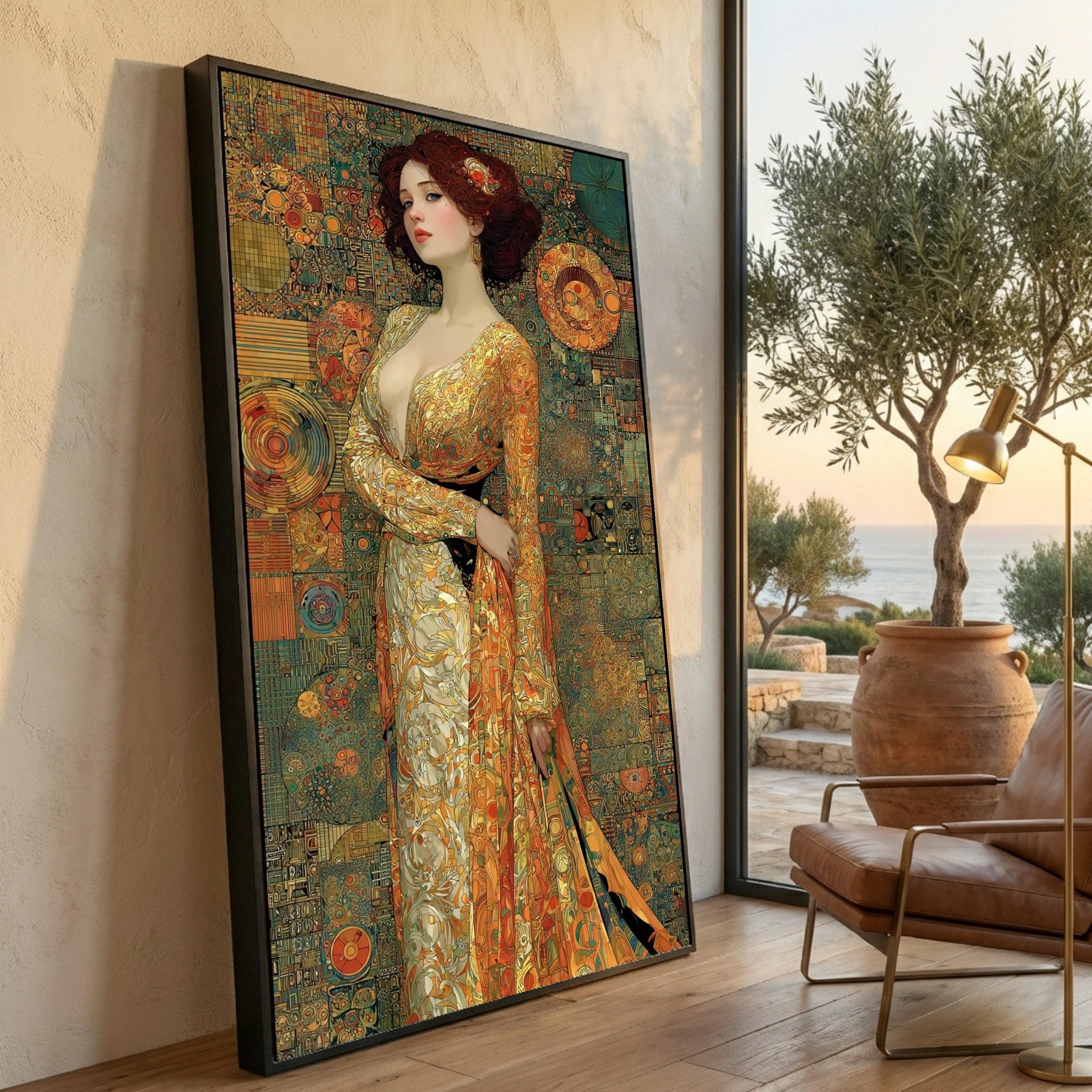Gustav Klimt Elegant Woman Portrait, Art Nouveau Canvas, Decorative ...