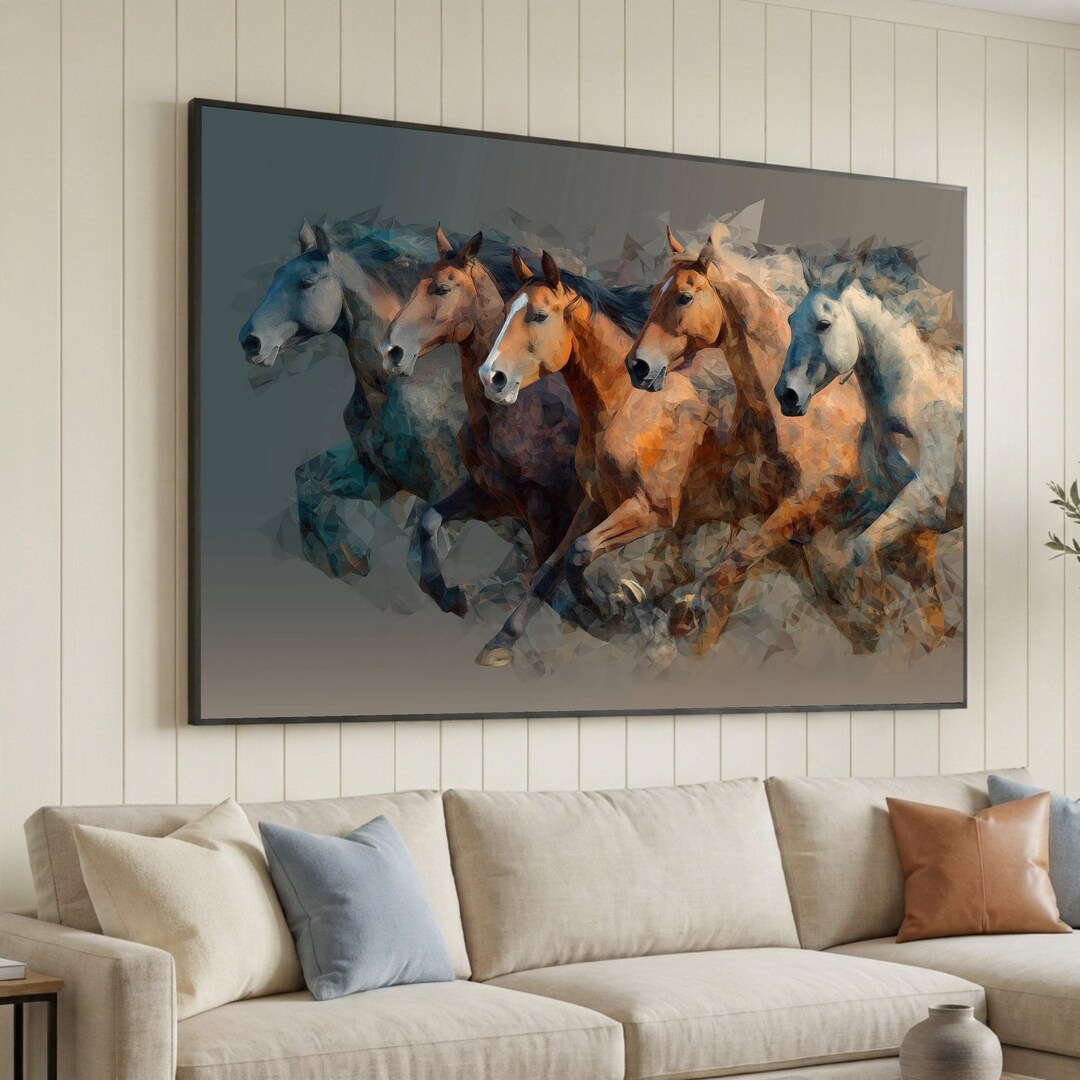 Running Horses Canvas Wall Art, Abstract Polygonal Horse Painting ...