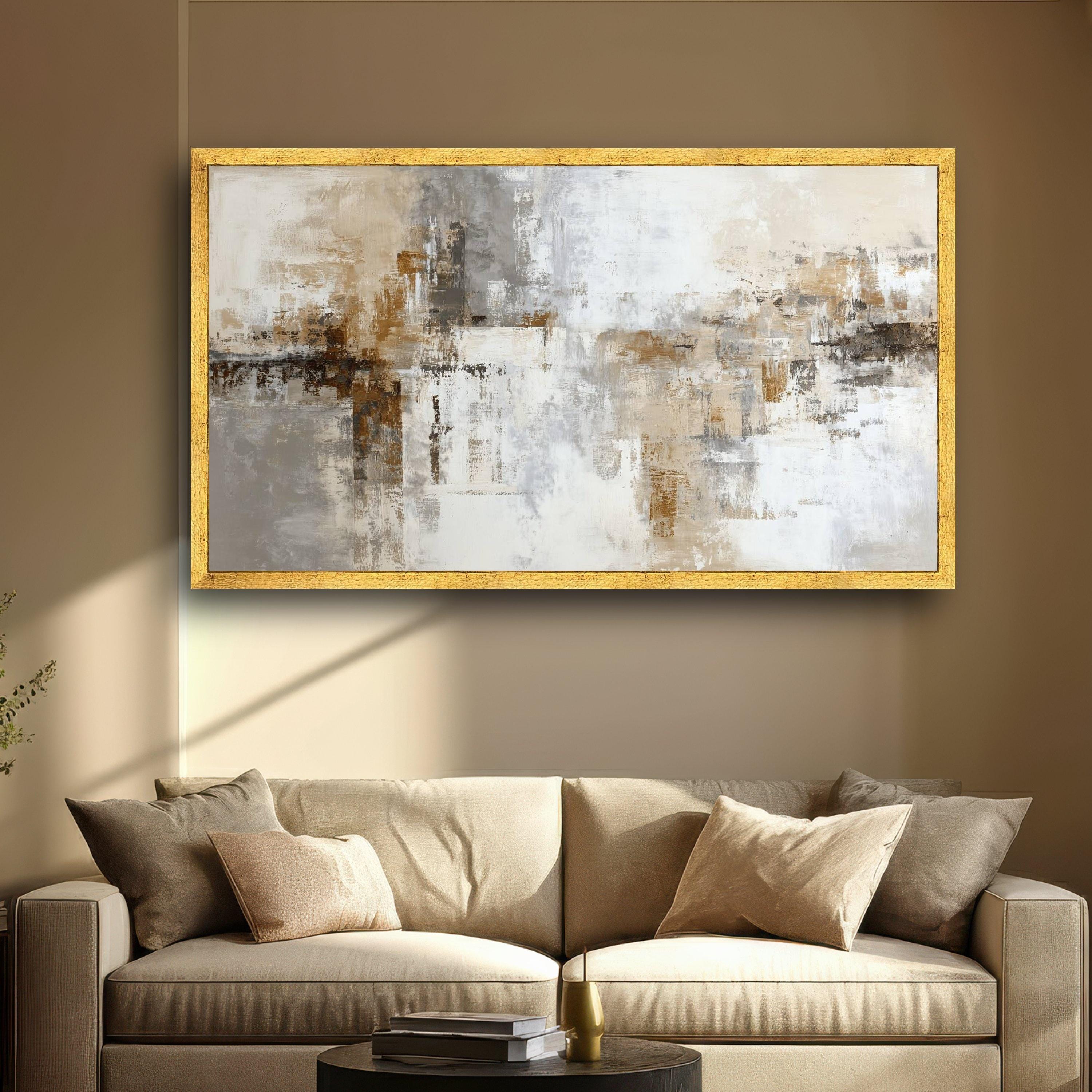 Neutral Tones Abstract Canvas Wall Art, Modern Beige and Gray Painting ...
