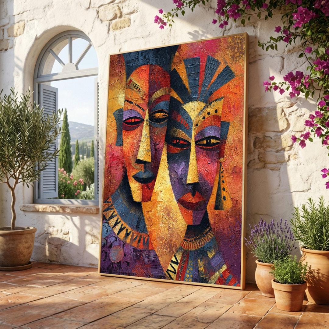 Abstract African Mask Faces Canvas, Colorful Tribal Wall Art, Modern ...