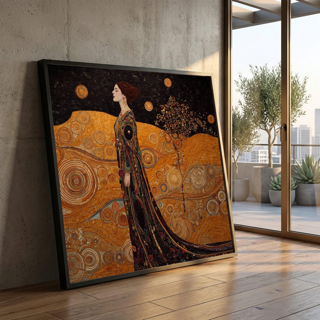 Gustav Klimt Woman in Ornate Dress Canvas Wall Art, Modern Art Portrait ...