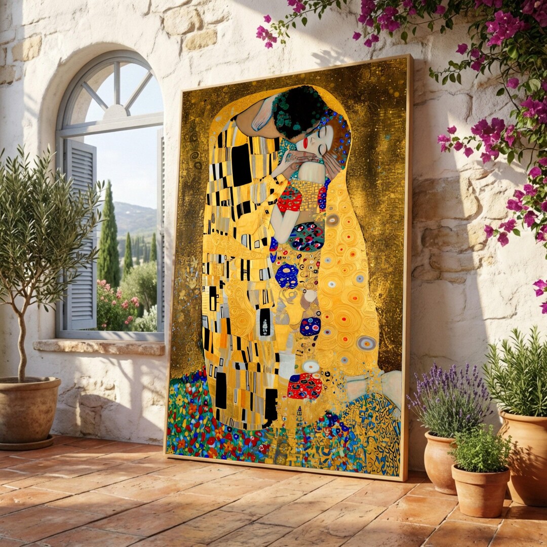 The Kiss Canvas Wall Art, Gustav Klimt Gold Art, Romantic Couple ...