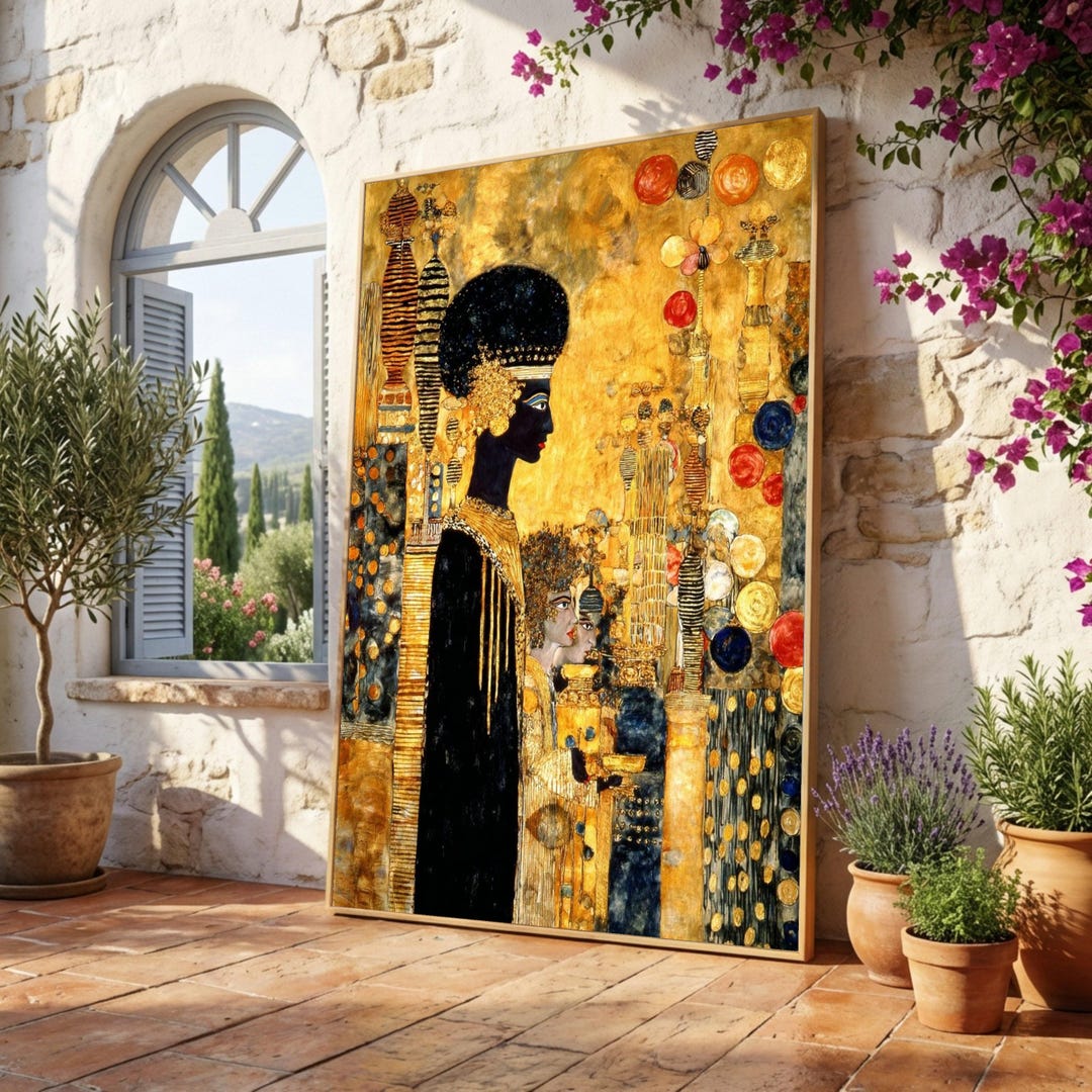 Gustav Klimt Style Modern Portrait, Gold Accent Canvas Wall Art ...