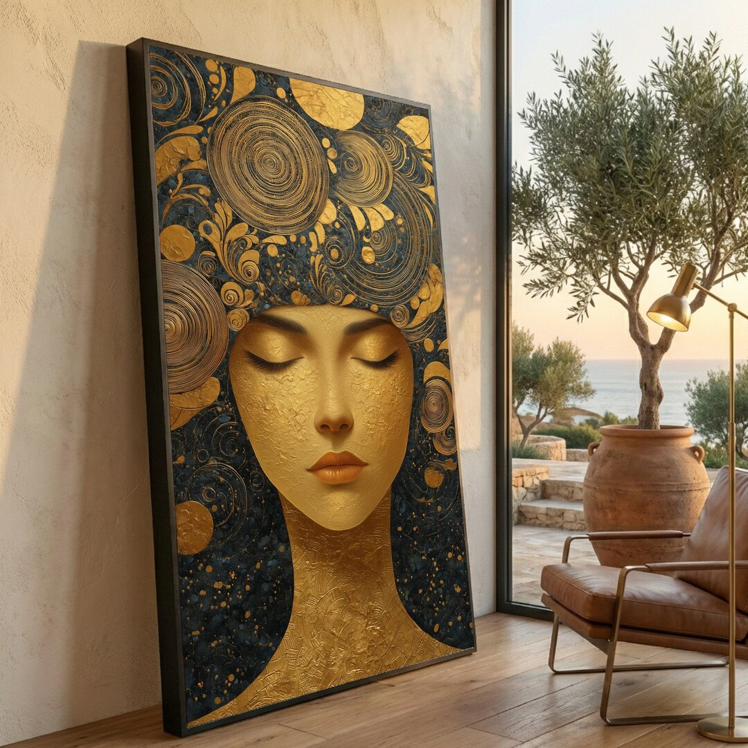 Gustav Klimt Golden Woman Portrait Canvas, Abstract Female Face Wall ...