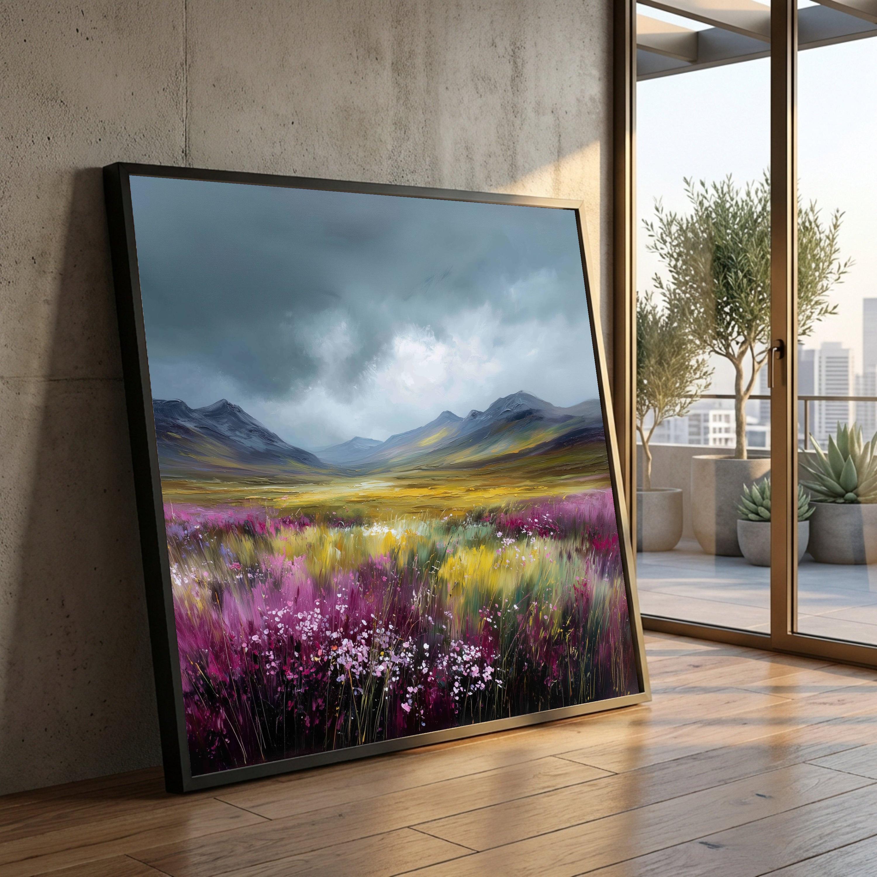 Vibrant Wildflower Meadow Canvas, Mountain Valley Landscape Wall Art ...