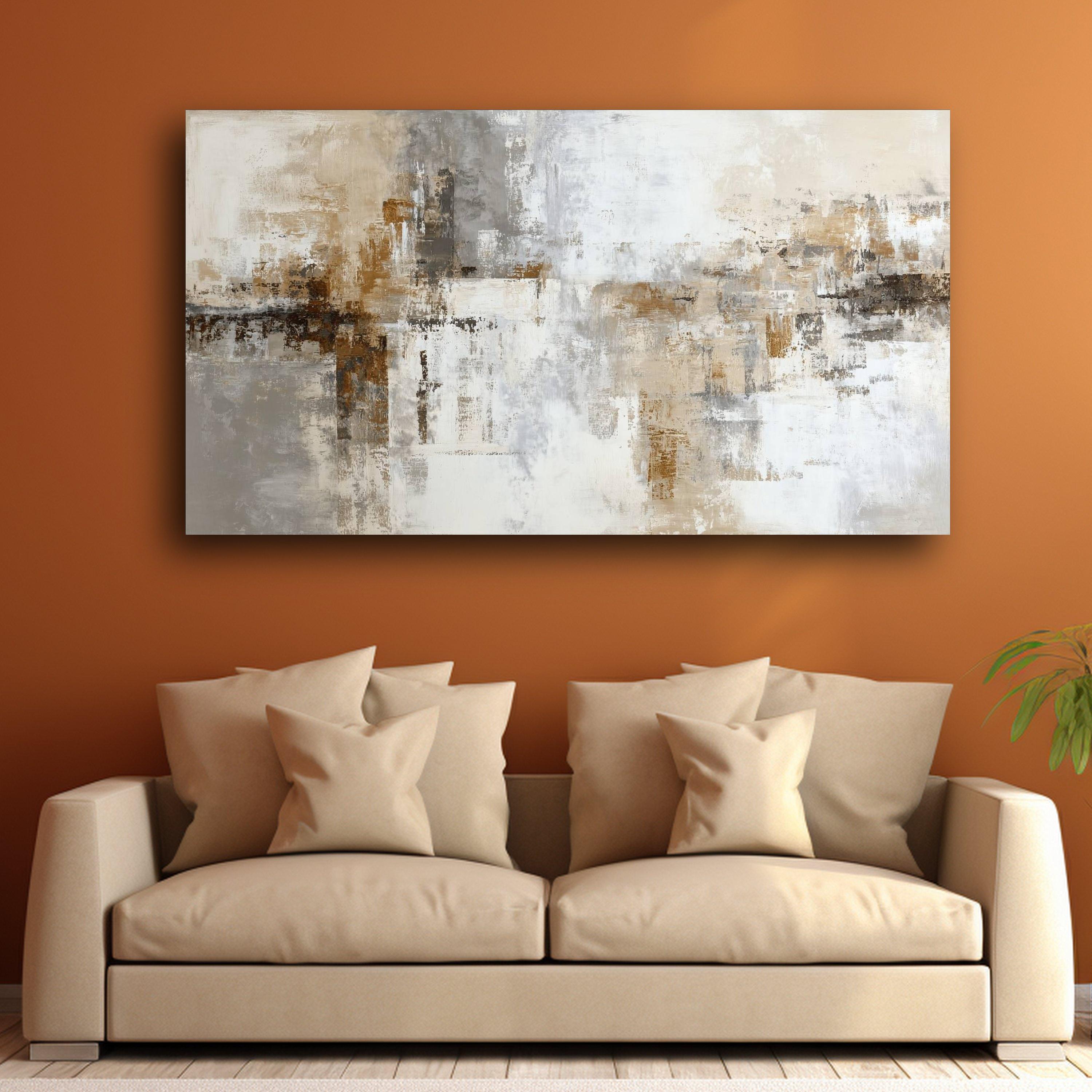 Neutral Tones Abstract Canvas Wall Art, Modern Beige and Gray Painting ...
