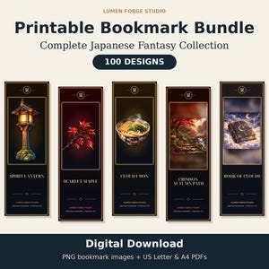100 Printable Bookmark Bundle, Complete Japanese Fantasy Digital Collection