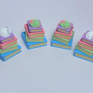 Enchanted Library Book Stack | Cute Mini Book Decor | Fantasy Book Lover Gift | Cat & Dragon Book Stack