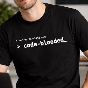 T-shirt Code Blooded programmeur, T-shirt met technische humor voor softwareontwikkelaar